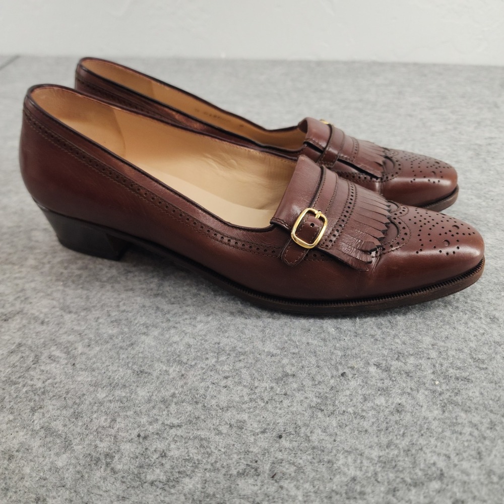 Tanino Crisci 8‎ | Brown Leather Wingtip Kiltie Fringe Buckle Loafers Vintage